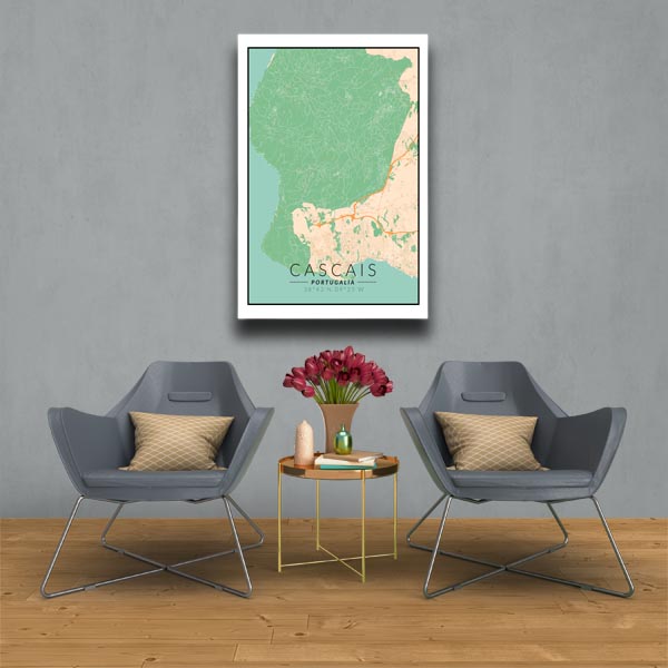 Cascais mapa kolorowa - obraz na płótnie 70x100 cm
