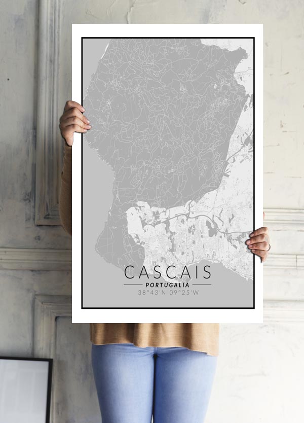 Cascais mapa czarno biała - plakat 40x50 cm