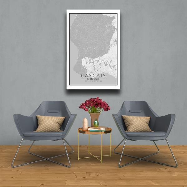 Cascais mapa czarno biała - obraz na płótnie 70x100 cm