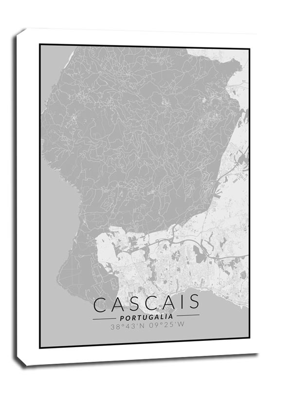 Cascais mapa czarno biała - obraz na płótnie 70x100 cm