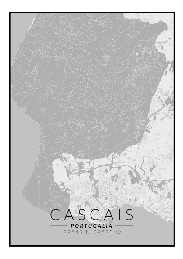 Cascais mapa czarno biała - plakat 40x50 cm
