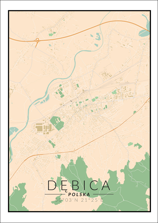Dębica mapa kolorowa - plakat 70x100 cm