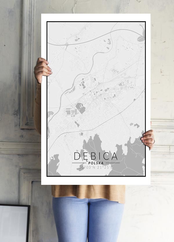 Dębica mapa czarno biała - plakat 70x100 cm