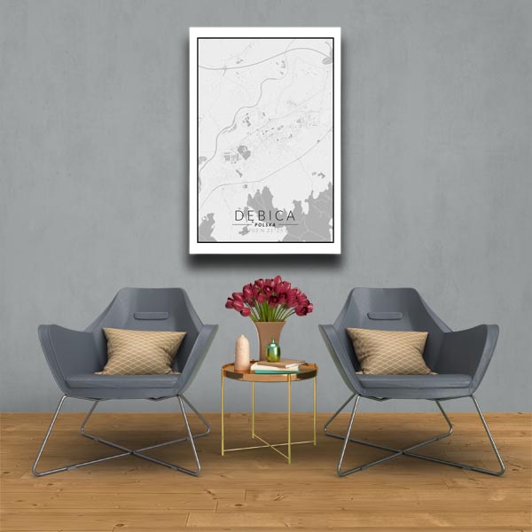 Dębica mapa czarno biała - obraz na płótnie 70x100 cm