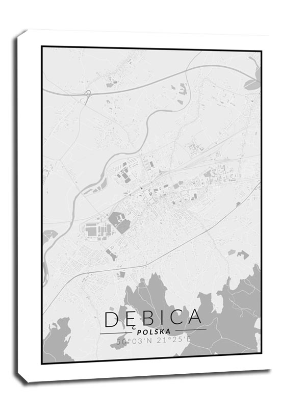 Dębica mapa czarno biała - obraz na płótnie 70x100 cm