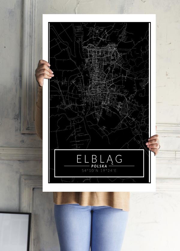 Elblag mapa dark - plakat 50x70 cm