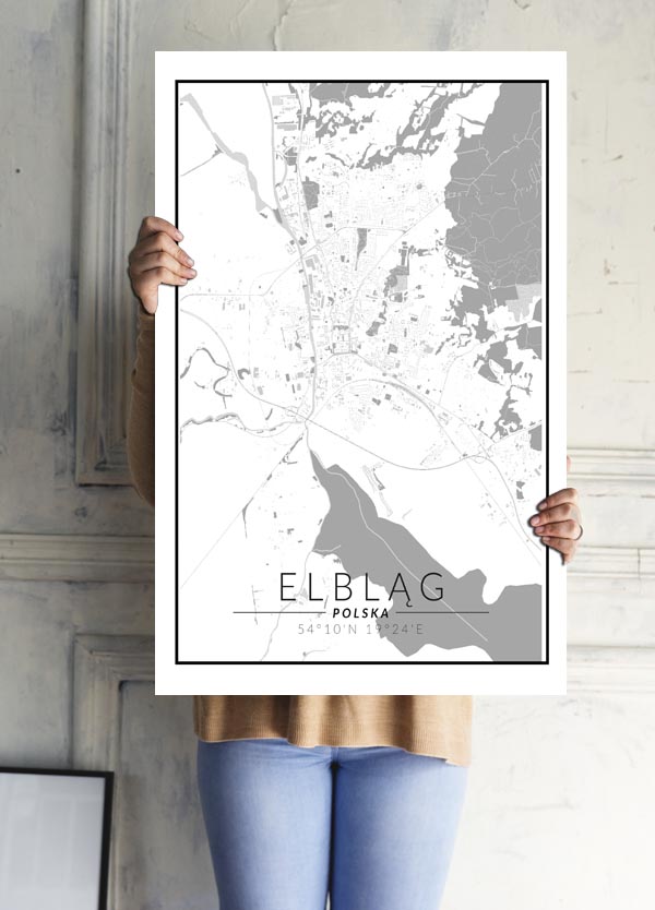 Elblag mapa czarno biała - plakat 40x50 cm
