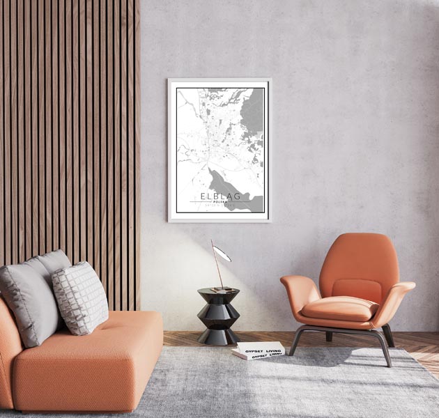 Elblag mapa czarno biała - plakat 40x50 cm