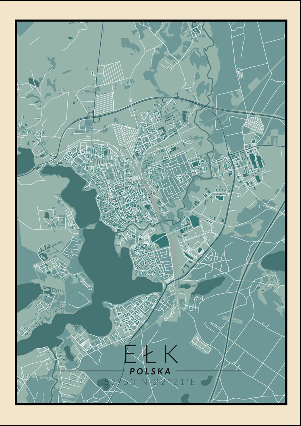 Ełk mapa vintage - plakat 60x80 cm