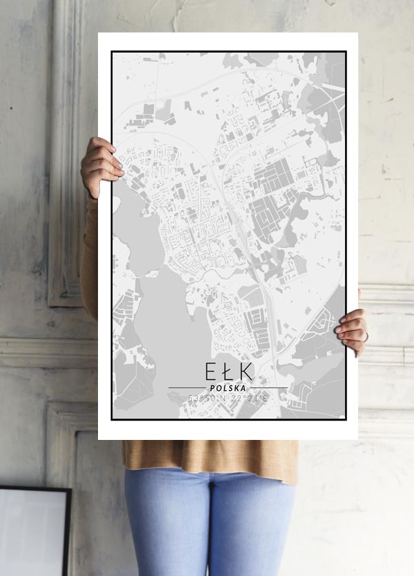 Ełk mapa czarno biała - plakat 40x50 cm