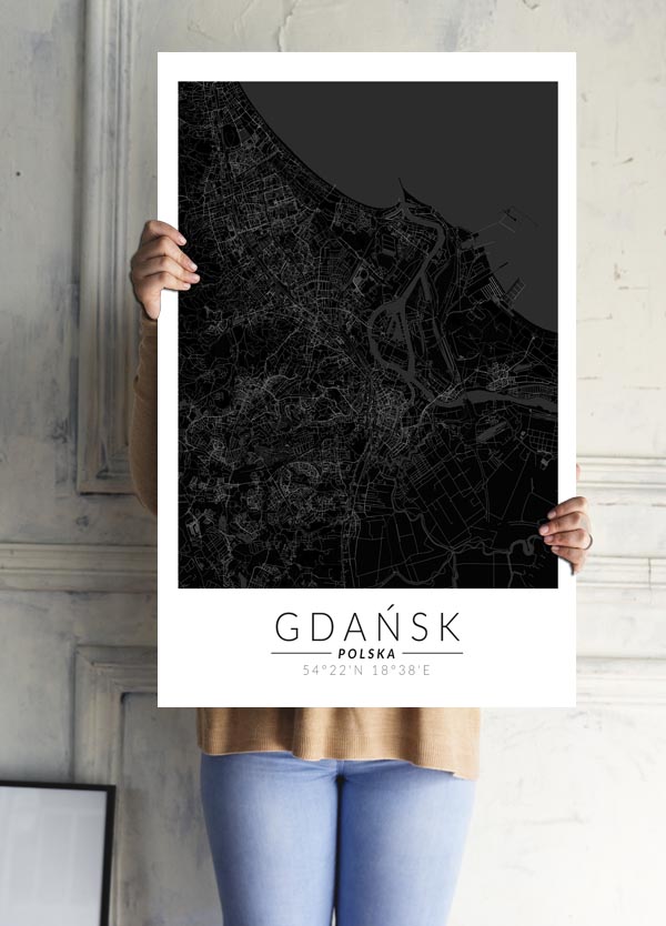 Gdańsk mapa czarna - plakat 29,7x42 cm