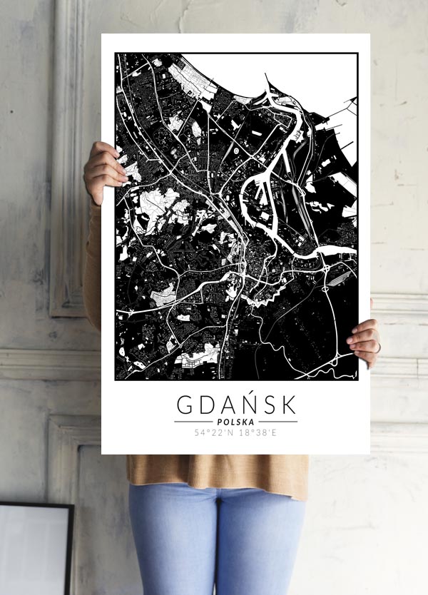 Gdańsk mapa invert - plakat 61x91,5 cm