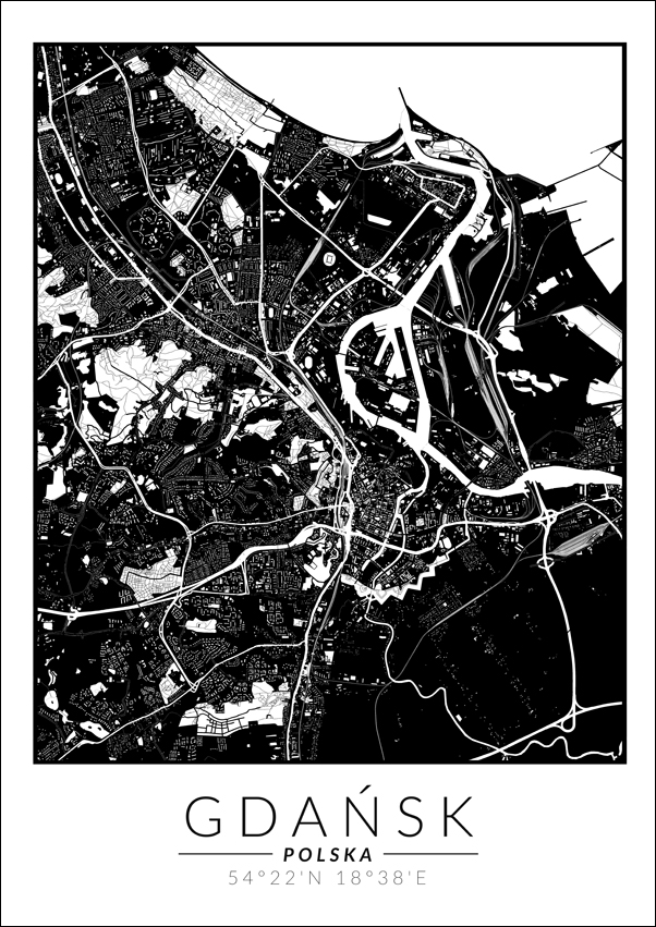 Gdańsk mapa invert - plakat 61x91,5 cm