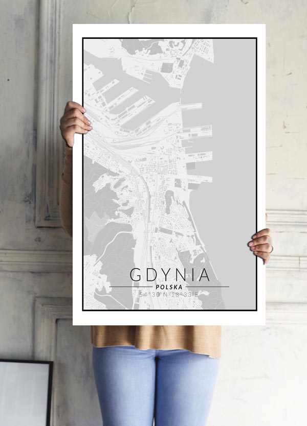 Gdynia mapa czarno biała - plakat 21x29,7 cm