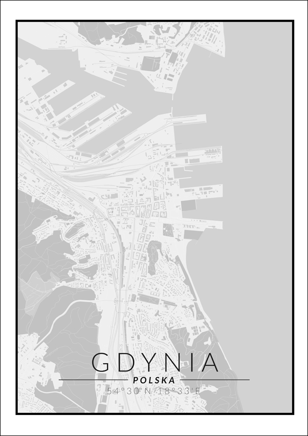 Gdynia mapa czarno biała - plakat 21x29,7 cm