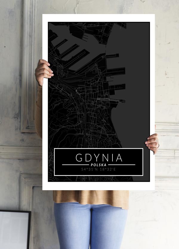 Gdynia mapa dark - plakat 70x100 cm