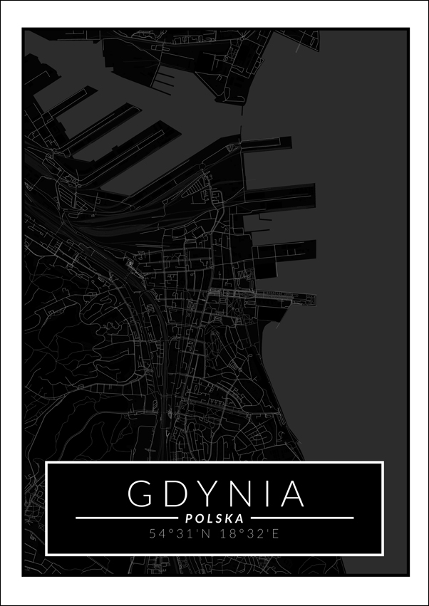 Gdynia mapa dark - plakat 70x100 cm