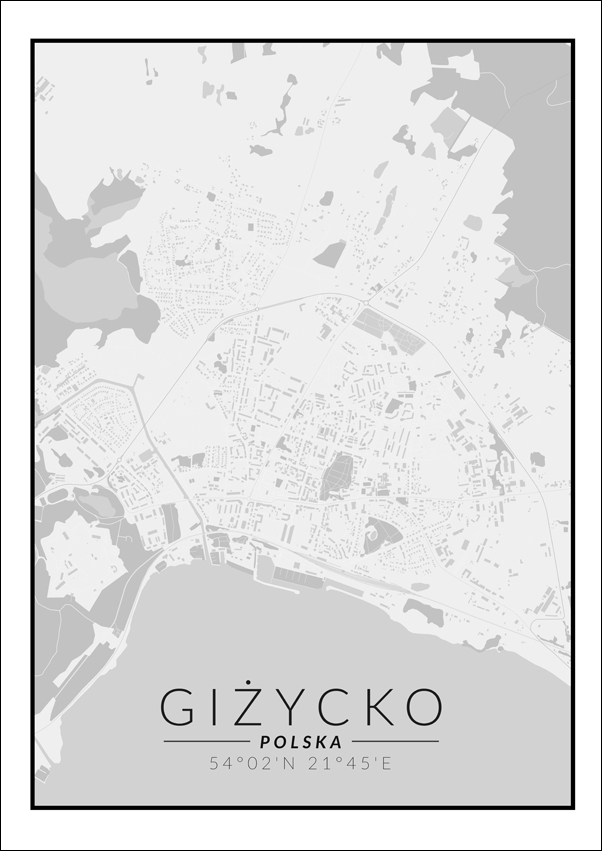 Giżycko mapa czarno biała - plakat 50x70 cm