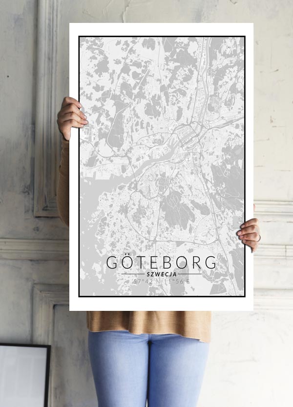 Goteborg mapa czarno biała - plakat 70x100 cm