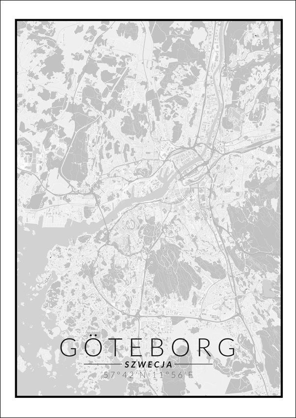 Goteborg mapa czarno biała - plakat 70x100 cm