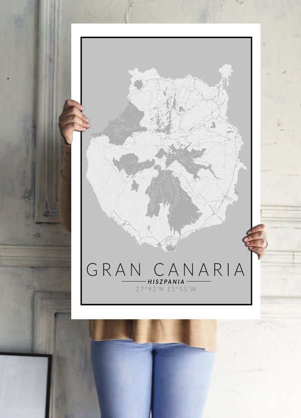 Gran Canaria mapa czarno biała - plakat 40x50 cm