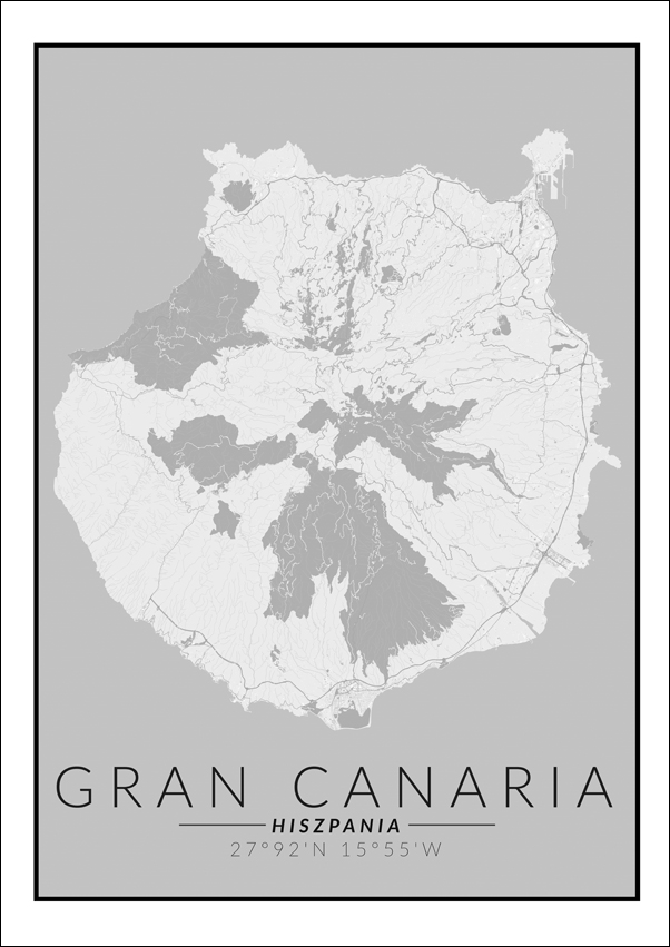 Gran Canaria mapa czarno biała - plakat 40x50 cm