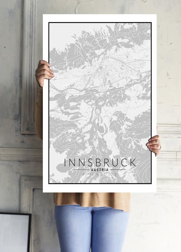 Innsbruck mapa czarno biała - plakat 40x50 cm