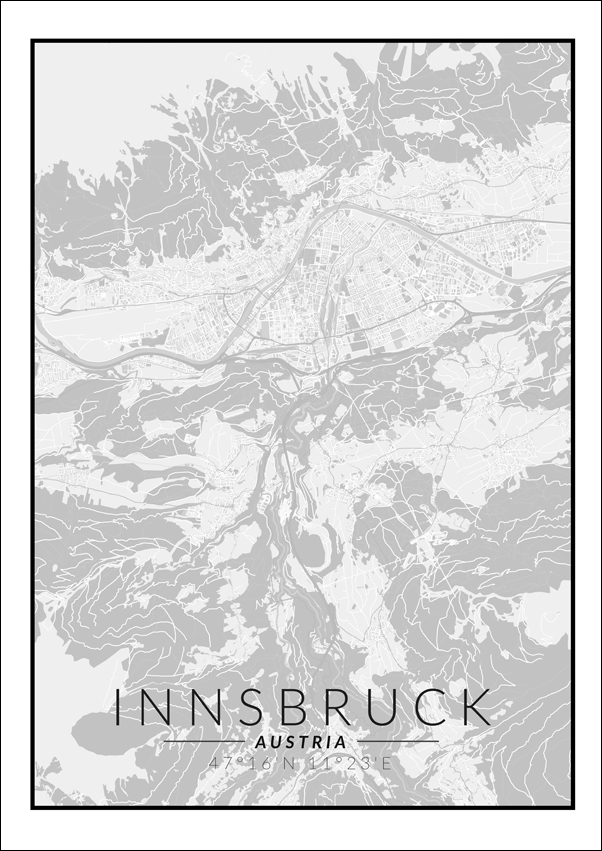Innsbruck mapa czarno biała - plakat 40x50 cm