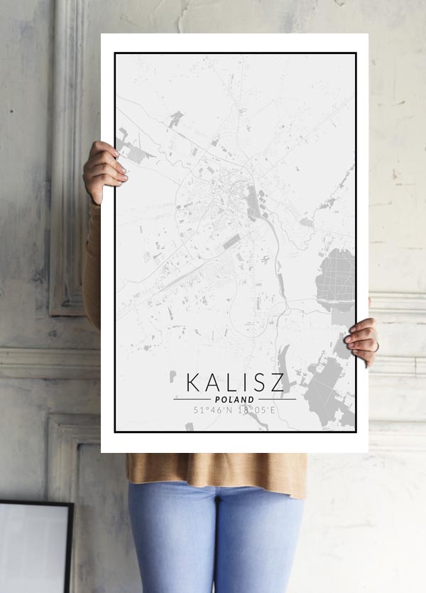 Kalisz mapa czarno biała - plakat 50x70 cm