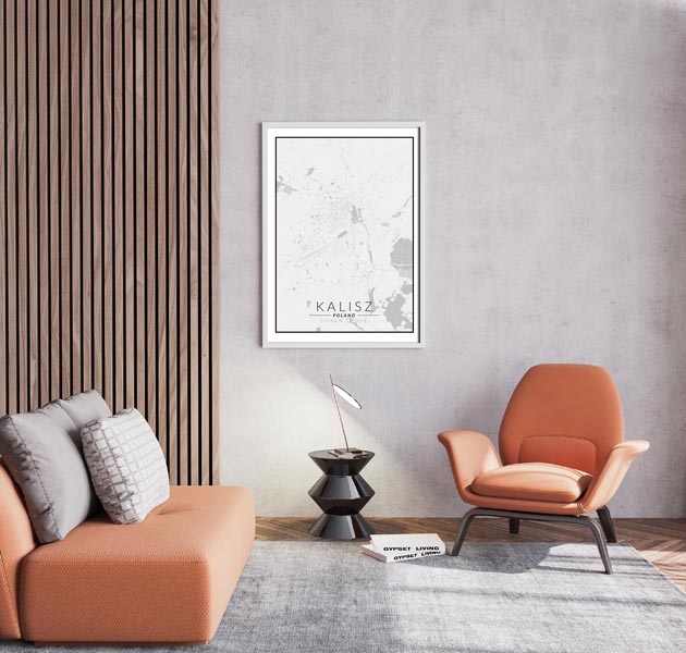 Kalisz mapa czarno biała - plakat 50x70 cm