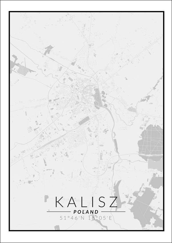 Kalisz mapa czarno biała - plakat 50x70 cm