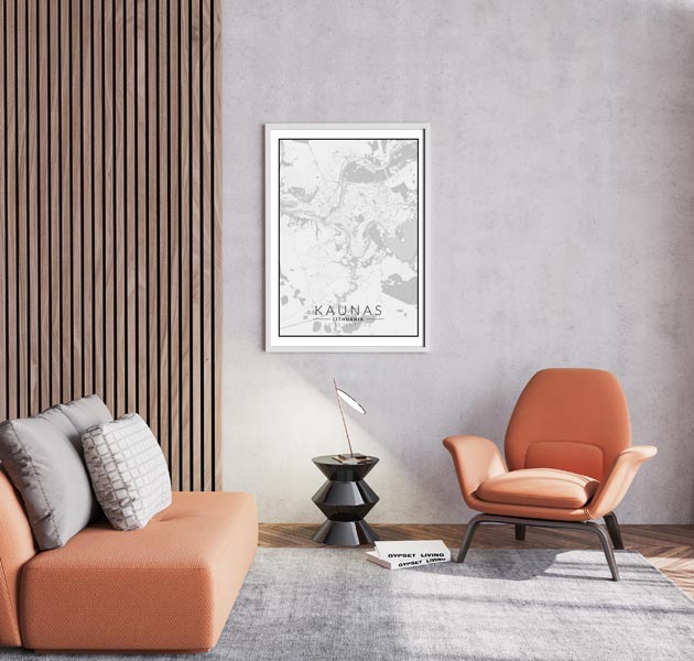 Kaunas mapa czarno biała - plakat 29,7x42 cm