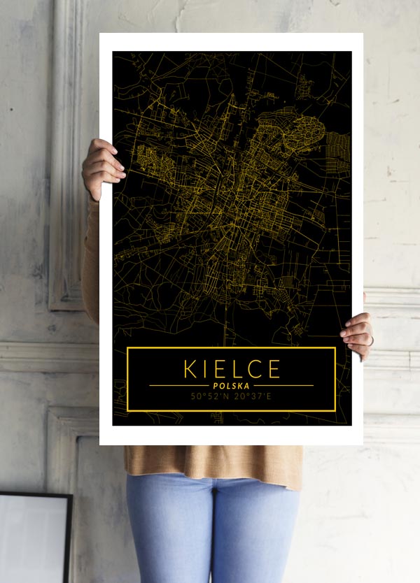 Kielce mapa złota - plakat 42x59,4 cm