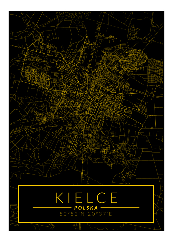 Kielce mapa złota - plakat 42x59,4 cm