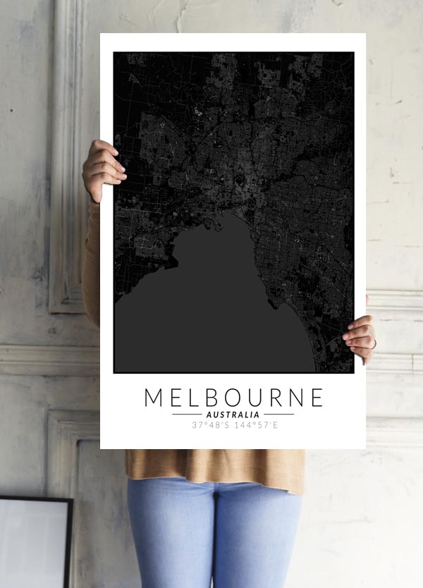 Melbourne mapa czarna - plakat 30x40 cm