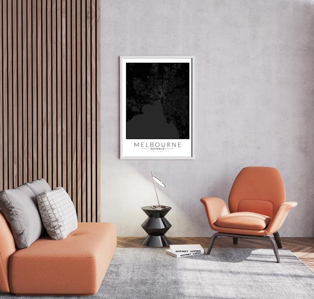 Melbourne mapa czarna - plakat 30x40 cm