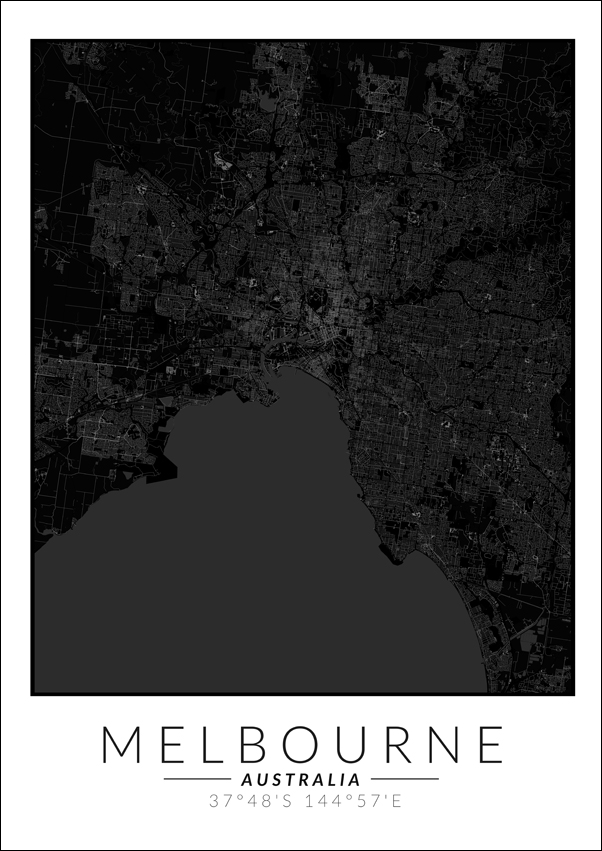 Melbourne mapa czarna - plakat 30x40 cm
