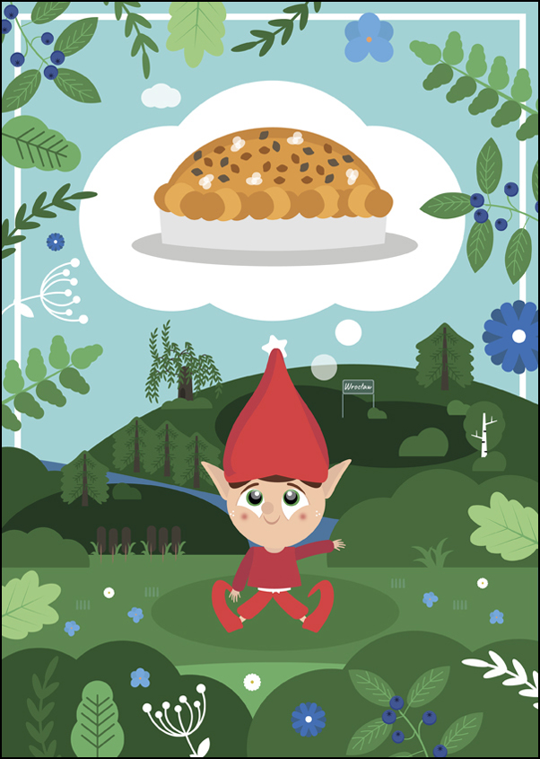 Bajkowe Miasta Wrocław Krasnoludek i ciasto cynamonowe - plakat 40x50 cm