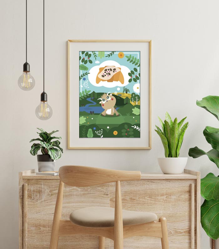 Bajkowe Miasta Poznań Koziołek z rogalem - plakat 21x29,7 cm